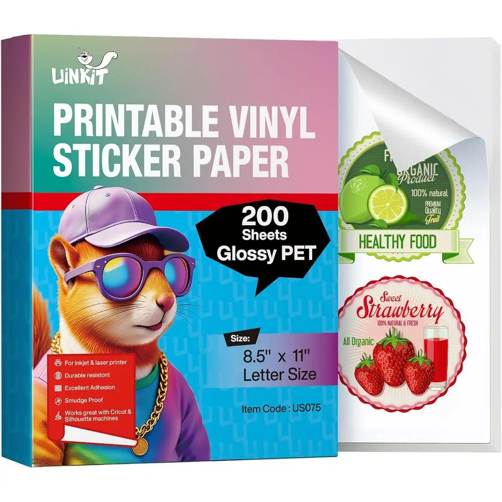 High-Quality 8.5x11 Matte PET Vinyl Sticker Paper, Durable for Inkjet/Laser, 200 Sheets
High-Quality 8.5x11 Matte PET Vinyl Sticker Paper, Durable for Inkjet/Laser, 200 Sheets