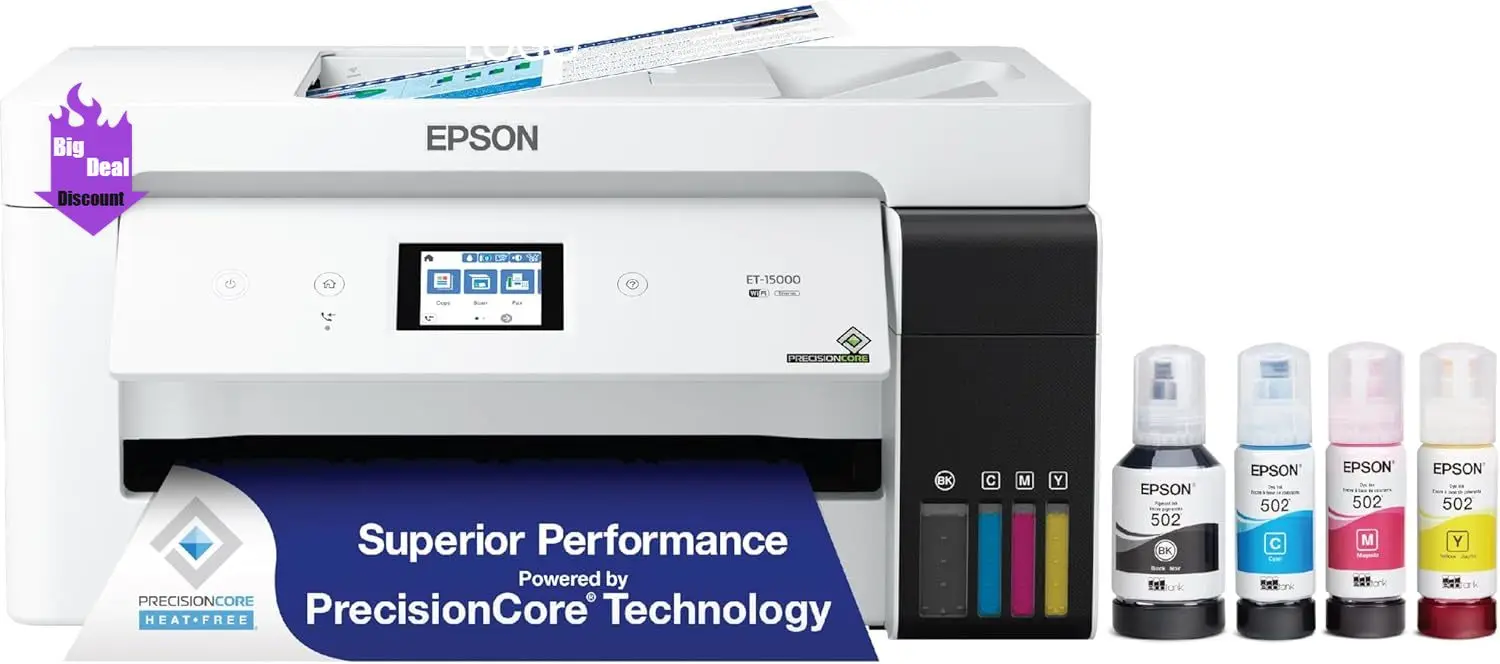 EcoTank ET-15000 Wireless Color All-in-One Supertank Printer with Scanner, Copier, Ethernet and Printing up to 13 x 19 Inches
EcoTank ET-15000 Wireless Color All-in-One Supertank Printer with Scanner, Copier, Ethernet and Printing up to 13 x 19 Inches