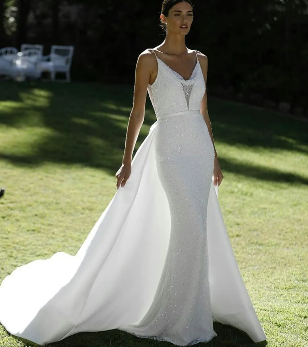 Mermaid Wedding Dress 2025 Spaghetti Straps Lace Beads Sequins Bridal Gowns Customed Robe Mariage Vestidos De Noiva
Mermaid Wedding Dress 2025 Spaghetti Straps Lace Beads Sequins Bridal Gowns Customed Robe Mariage Vestidos De Noiva