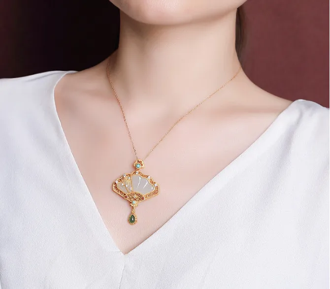 Natural Exquisite 18KGP White Jade Fan Pendant Necklace 18"AAA
Natural Exquisite 18KGP White Jade Fan Pendant Necklace 18"AAA