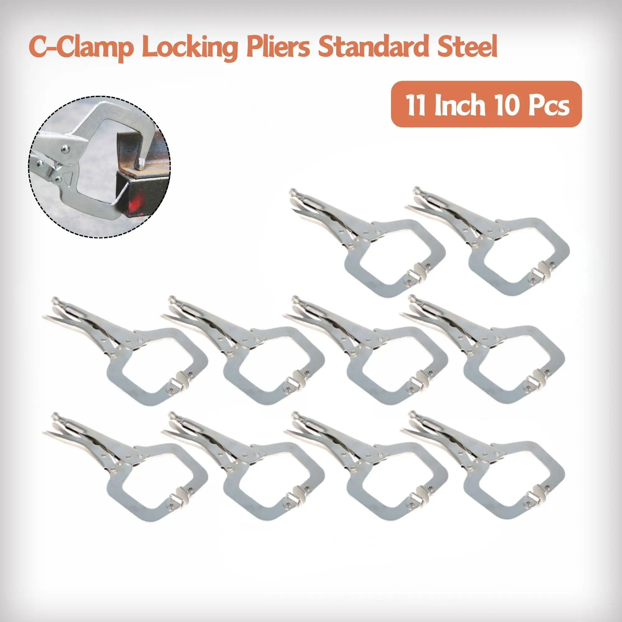 10Pcs 11 Inch C-Clamp Locking Pliers with Swivel Pad Vise Jaws for Home Farm and Automotive
10Pcs 11 Inch C-Clamp Locking Pliers with Swivel Pad Vise Jaws for Home Farm and Automotive