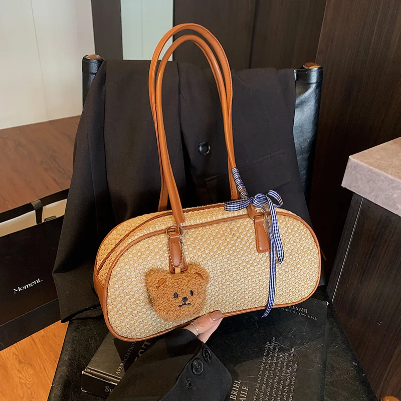 Cute Bear Women Shoulder Bag Large Capacity Straw Tote Handbag Solid Color Crochet Beach Handbag Ladies Summer Daily Bag
Cute Bear Women Shoulder Bag Large Capacity Straw Tote Handbag Solid Color Crochet Beach Handbag Ladies Summer Daily Bag