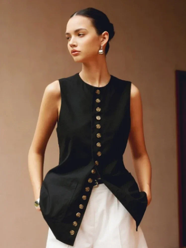 Solid Cotton Casual Vest for Women Slim Sleeveless Single Breasted Pocket Long Tops Female 2024 Summer Lady Fashion O Neck Top
Solid Cotton Casual Vest for Women Slim Sleeveless Single Breasted Pocket Long Tops Female 2024 Summer Lady Fashion O Neck Top