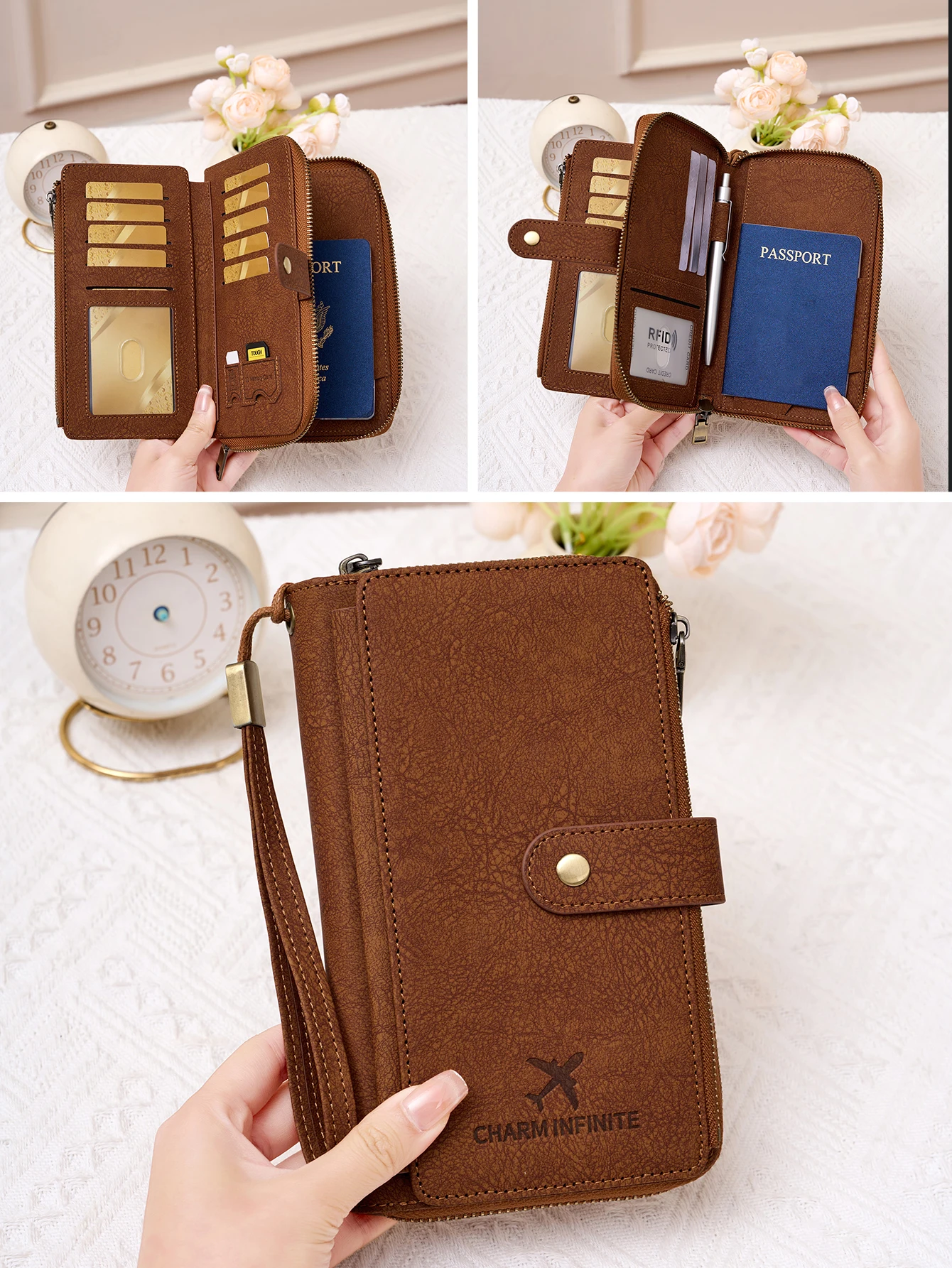 Portable Travel Passport Wallet for Women Men,Brown
Portable Travel Passport Wallet for Women Men,Brown