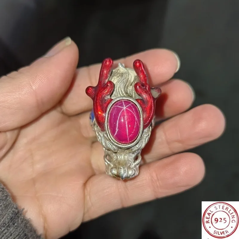Tibetan Silver Dragon Head Ring for Men, Bold Vintage Band Inlaid Star Gemstone, Retro Gothic Luxury Fashion Finger Jewelry
Tibetan Silver Dragon Head Ring for Men, Bold Vintage Band Inlaid Star Gemstone, Retro Gothic Luxury Fashion Finger Jewelry
