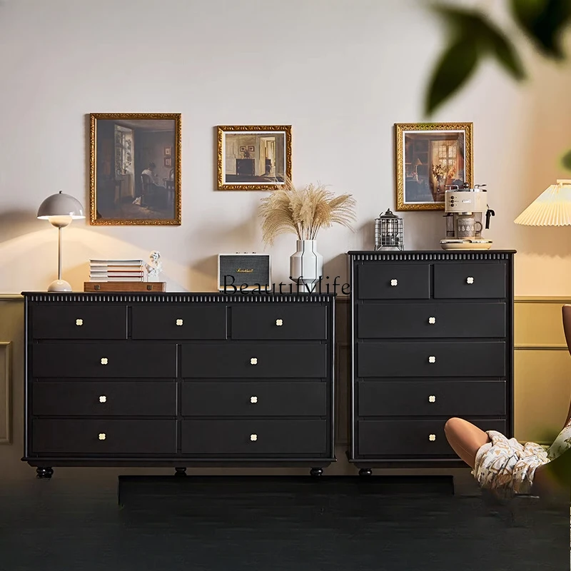 Solid wood nine-chest cabinet black American small apartment living room narrow storage cabinet
Solid wood nine-chest cabinet black American small apartment living room narrow storage cabinet