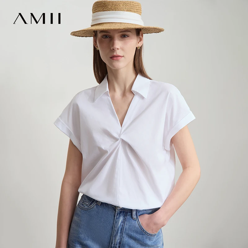 AMII Minimalist Summer Commuting Cotton Blouse for Women Turn Down Collar Twisted Pleats French Style White Blouse 12522057
AMII Minimalist Summer Commuting Cotton Blouse for Women Turn Down Collar Twisted Pleats French Style White Blouse 12522057