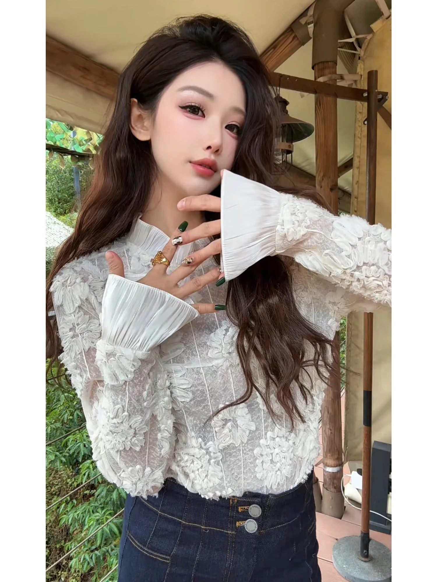 Neadada High Collar Base irt Women's Luxury Light Premium Feeling Top Peaco Blue 3D Flower Embroidery Polyester Fiber
Neadada High Collar Base irt Women's Luxury Light Premium Feeling Top Peaco Blue 3D Flower Embroidery Polyester Fiber