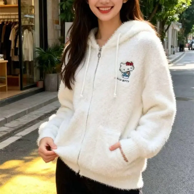 Sweet Hello Kitty Women Knitted hooded sweater Cartoon 2026 New Lazy Loose Tops Coat Cute Girls Student College zipper Sweater
Sweet Hello Kitty Women Knitted hooded sweater Cartoon 2026 New Lazy Loose Tops Coat Cute Girls Student College zipper Sweater