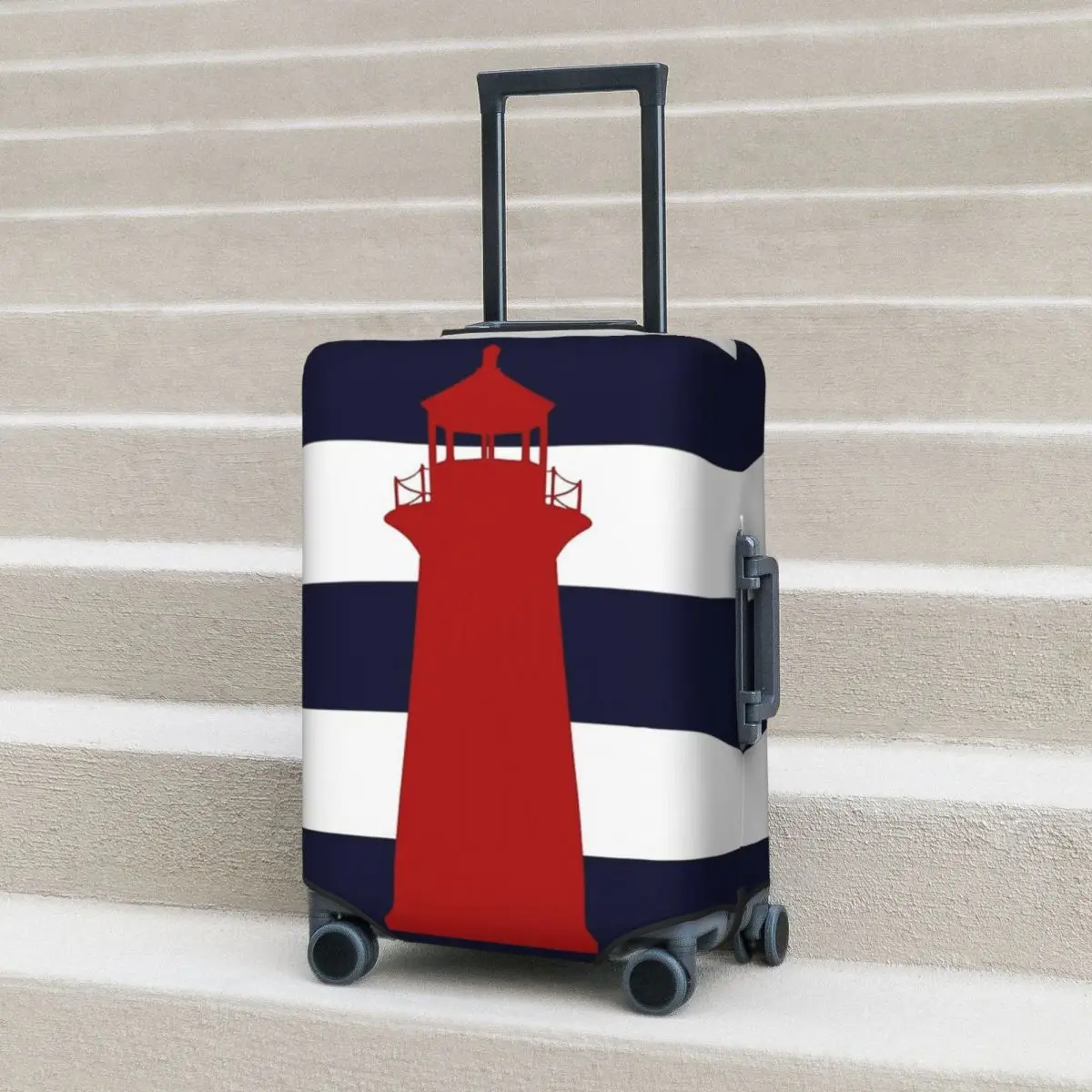 Nautical Red Lighthouse On Navy Blue Stripes Suitcase Cover Protection Elastic Travel Luggage Protector Covers for 18-32 Inch
Nautical Red Lighthouse On Navy Blue Stripes Suitcase Cover Protection Elastic Travel Luggage Protector Covers for 18-32 Inch