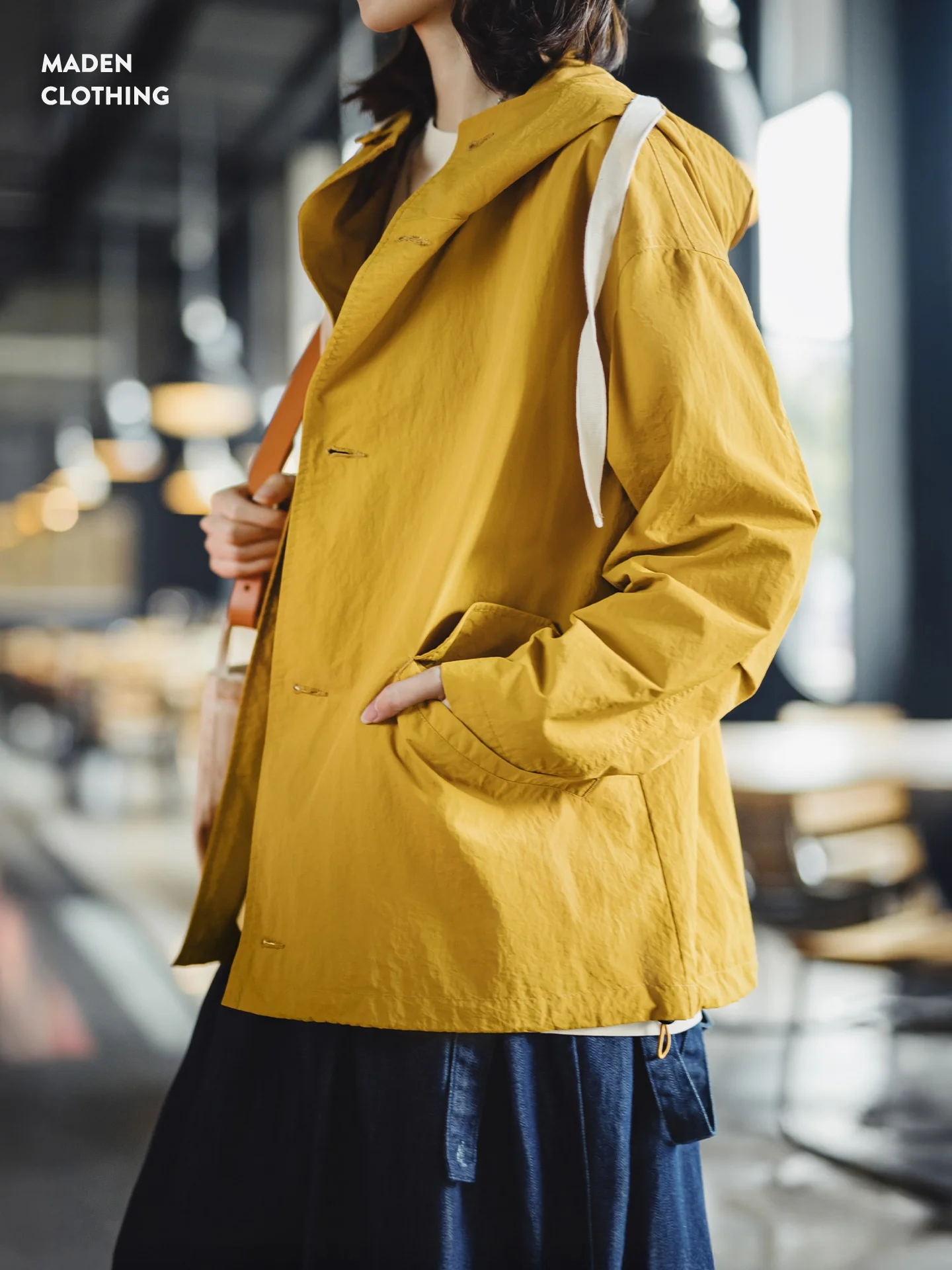 Maden Yellow Outdoor Thin Loose Woven Hooded Dstring Windproof Workwear Jaet Casual Outerwear Women's Autumn Long Sve
Maden Yellow Outdoor Thin Loose Woven Hooded Dstring Windproof Workwear Jaet Casual Outerwear Women's Autumn Long Sve