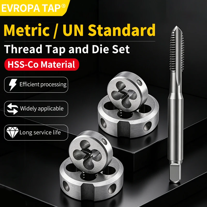 EVROPA 1 Set Metric/UNC Right Hand Tap & Die Set – HSS-CO Kit for Machine Internal/External Threading & Repair
EVROPA 1 Set Metric/UNC Right Hand Tap & Die Set – HSS-CO Kit for Machine Internal/External Threading & Repair