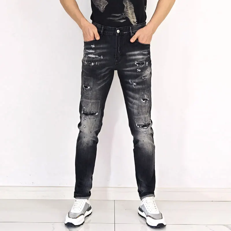High street fashion new jeans stretch slim fit washed water nostalgic stretch slim fit perforated painted black gray men's jeans
High street fashion new jeans stretch slim fit washed water nostalgic stretch slim fit perforated painted black gray men's jeans