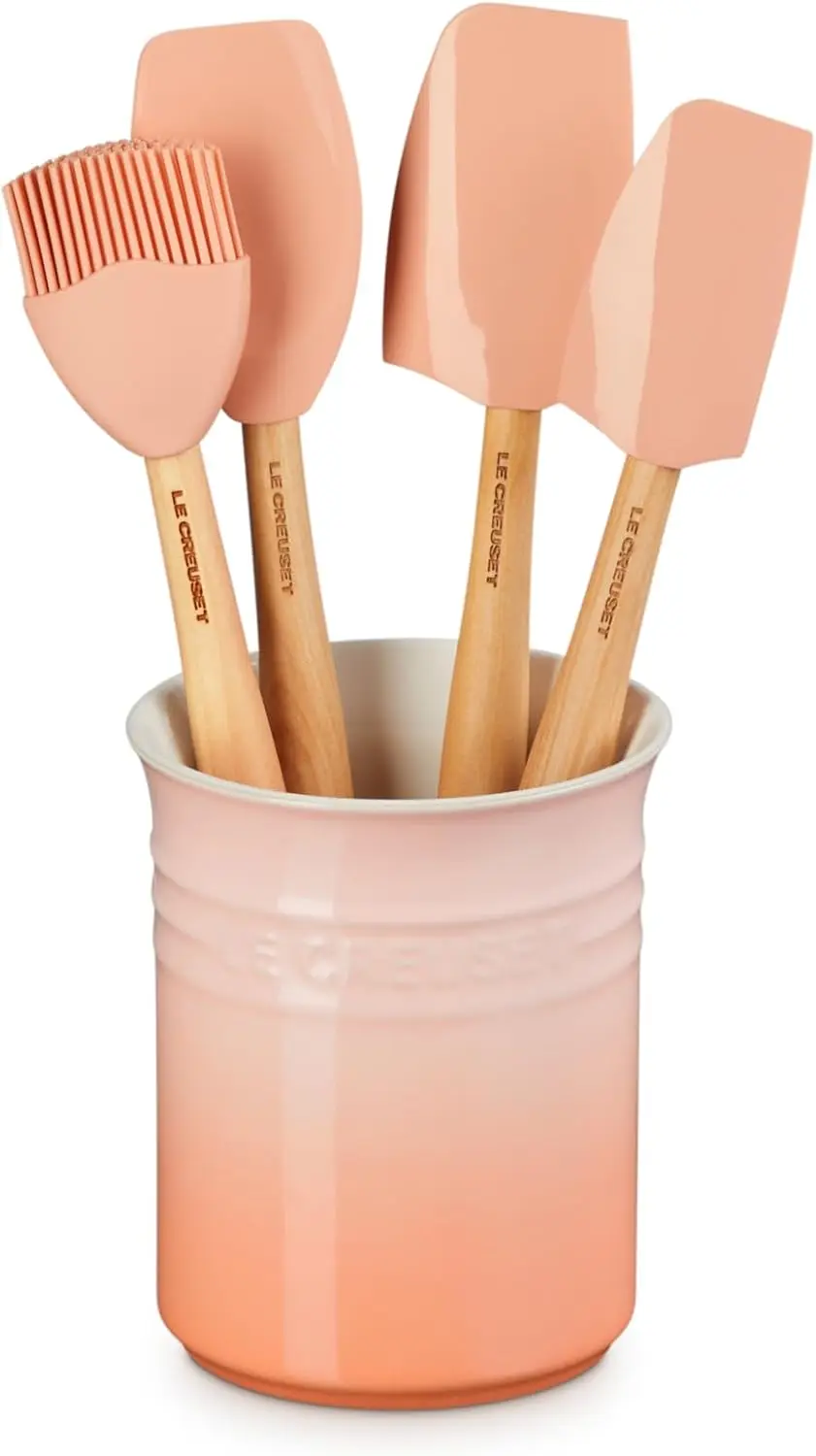 5-Piece Stoneware & Silicone Utensil Crock Set, Peach Color, Dishwasher Safe
5-Piece Stoneware & Silicone Utensil Crock Set, Peach Color, Dishwasher Safe