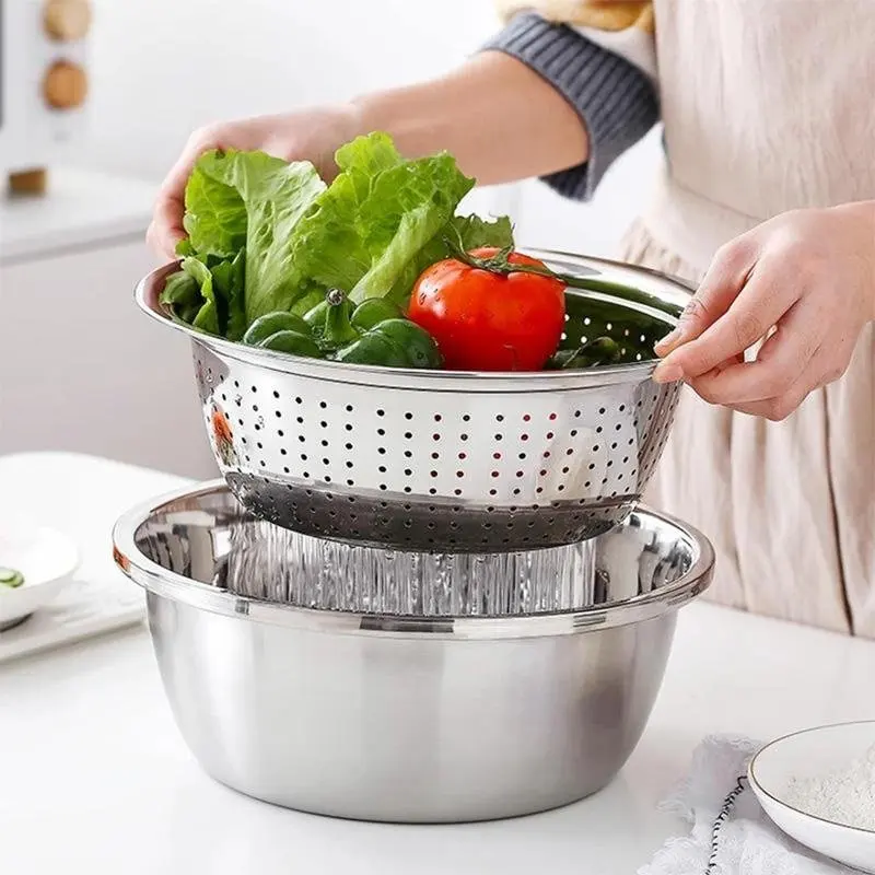 3In1 Multifunctional Stainless Basin Grater Vegetable Fruits Cutter Salad Maker With Drain Basket Strainer Washing Kitchen Tools
3In1 Multifunctional Stainless Basin Grater Vegetable Fruits Cutter Salad Maker With Drain Basket Strainer Washing Kitchen Tools