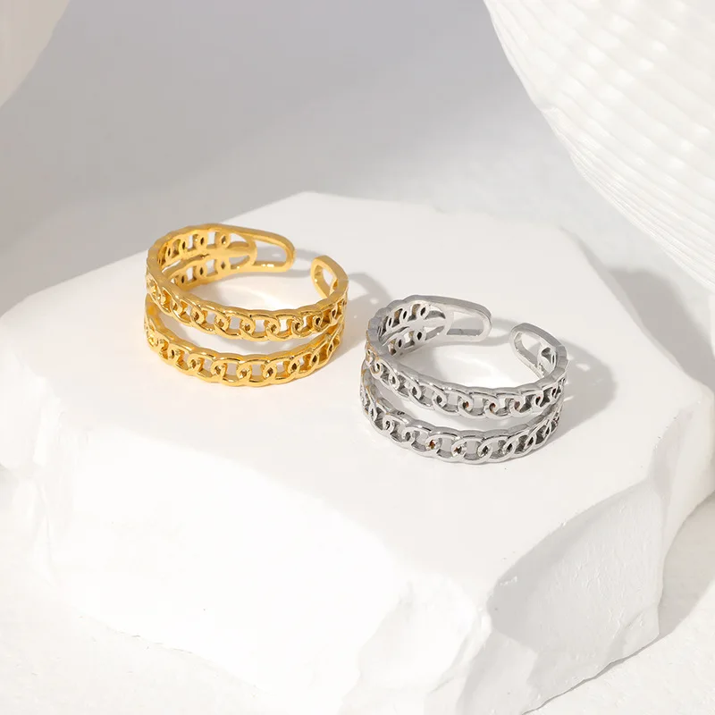 2022 New Stainless Steel Double Layer Chains Rings for Women Unique Style Adjustable Opening Finger Loop Inoxydable Jewelry Gift
2022 New Stainless Steel Double Layer Chains Rings for Women Unique Style Adjustable Opening Finger Loop Inoxydable Jewelry Gift