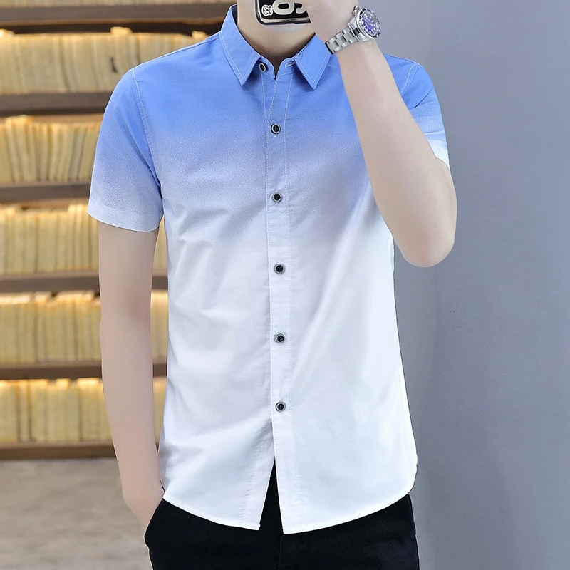Gradient Color Print Fashion Trend Slim Fit Short Sleeve Shirt Men Summer New Quality Cotton Polyester Comfortable Chemise Homme
Gradient Color Print Fashion Trend Slim Fit Short Sleeve Shirt Men Summer New Quality Cotton Polyester Comfortable Chemise Homme