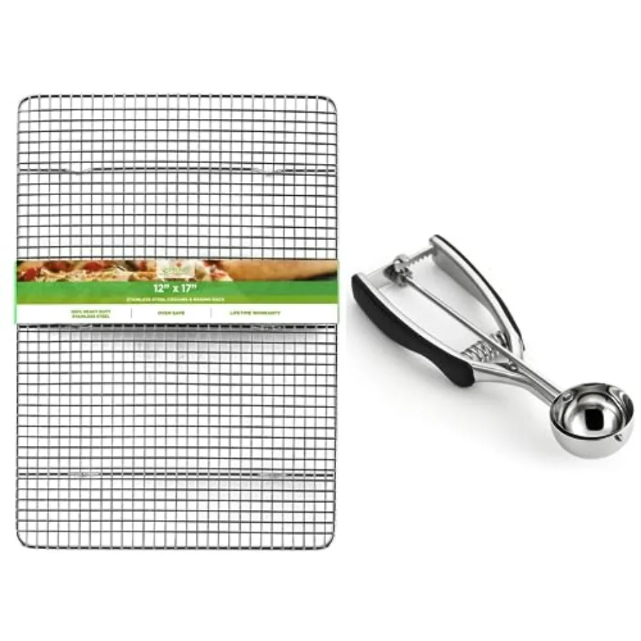 Spring Chef Stainless Steel Cooling Rack with Multifunctional Medium Cookie Scoop in Black Ideal for Baking Pastry Making and F
Spring Chef Stainless Steel Cooling Rack with Multifunctional Medium Cookie Scoop in Black Ideal for Baking Pastry Making and F