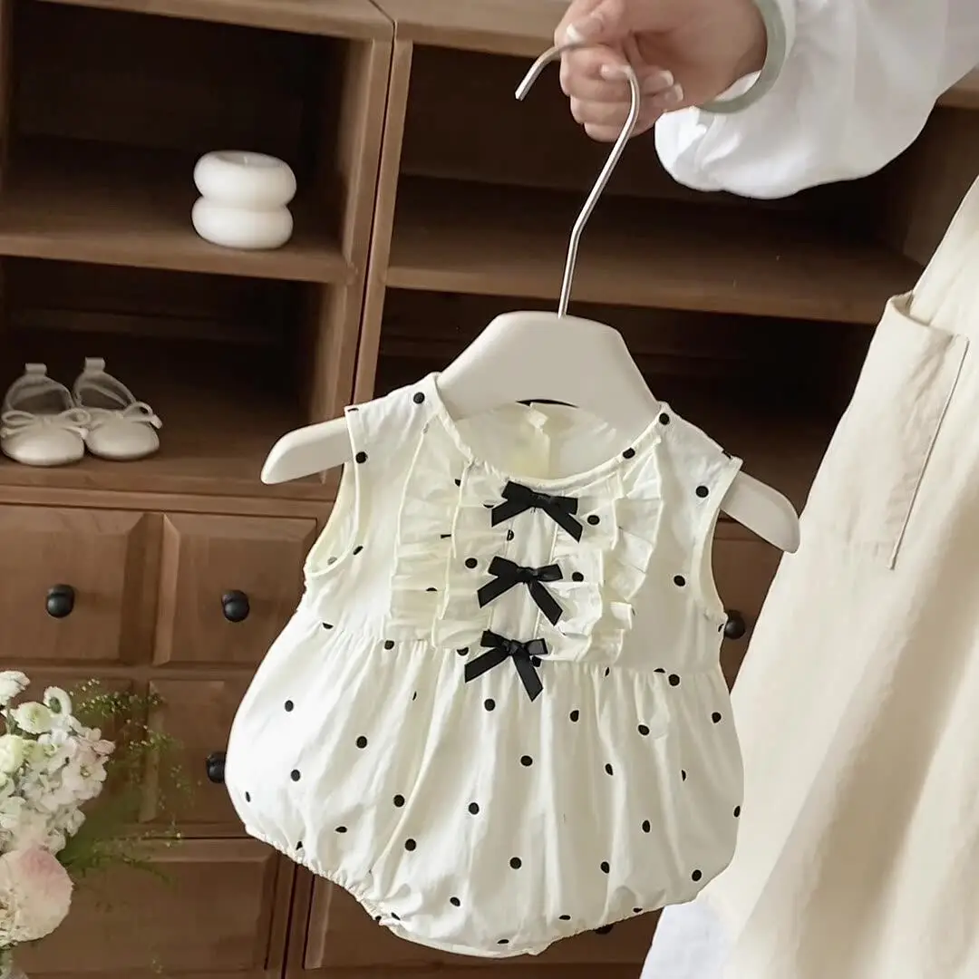 Delicate Baby Girl Romper Polka Dot Sleeveless Bodysuit With Ruffles And Bows Sweet Summer Outfit For Newborn
Delicate Baby Girl Romper Polka Dot Sleeveless Bodysuit With Ruffles And Bows Sweet Summer Outfit For Newborn