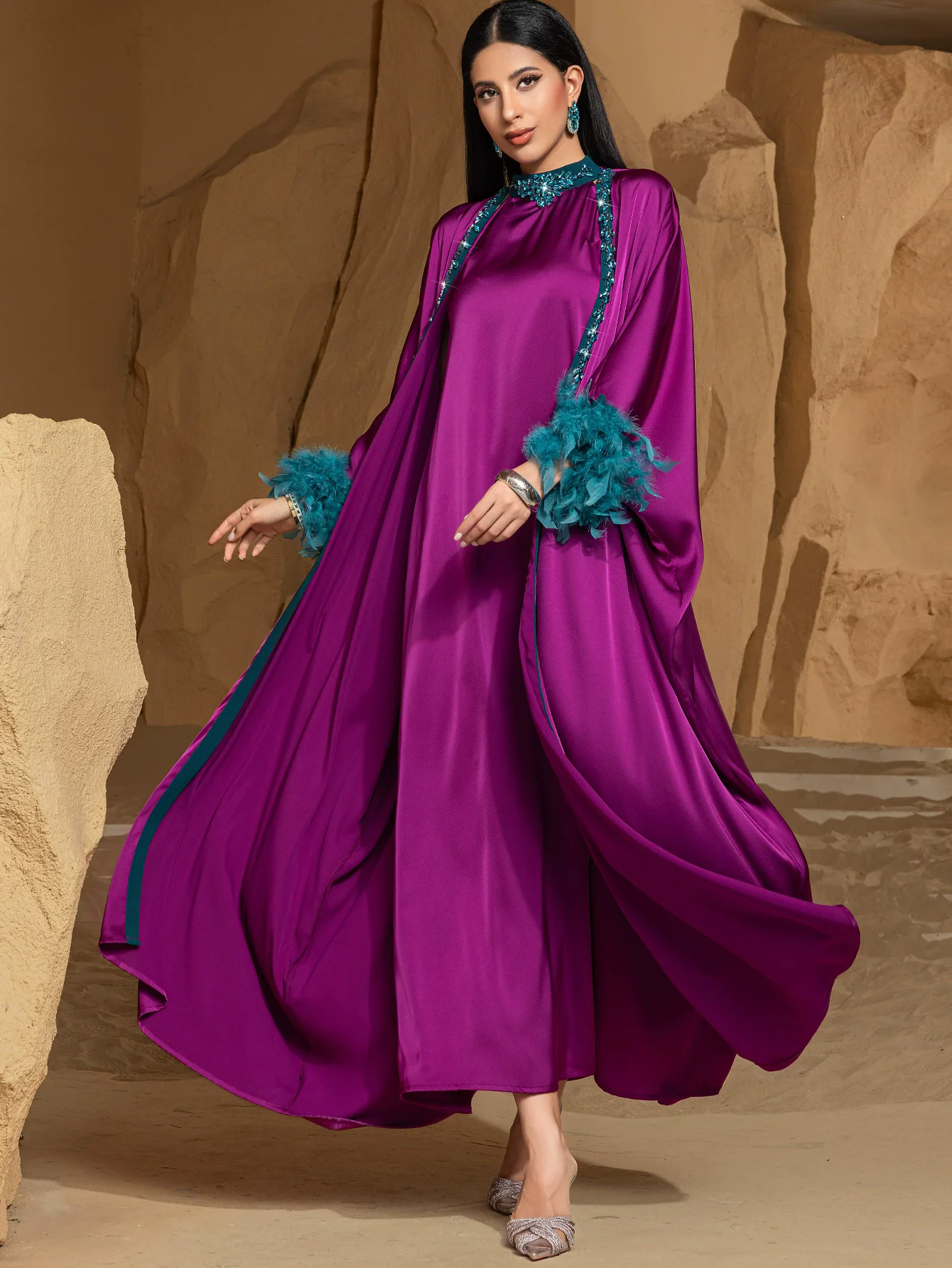 Islamic Ramadan Muslim Women's Fashion Arab New Rose Purple Light Luxury Half High Collar Two Piece Set Middle East Large Dress
Islamic Ramadan Muslim Women's Fashion Arab New Rose Purple Light Luxury Half High Collar Two Piece Set Middle East Large Dress