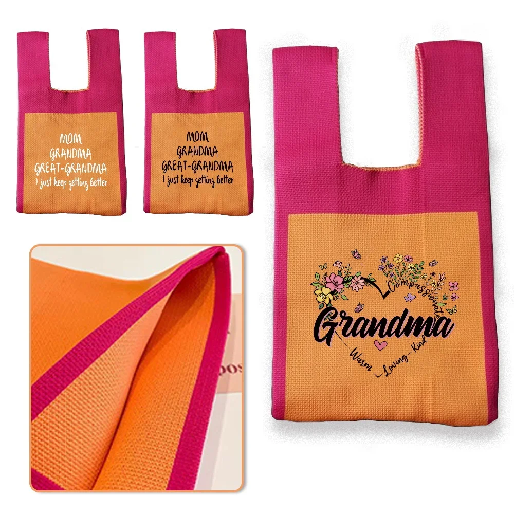 Knit Handbag Wrist Tote Bags Woven Knot Storage Bag Large Capacity Handbags Pouch Portable Purse Grandma Letter Print Series
Knit Handbag Wrist Tote Bags Woven Knot Storage Bag Large Capacity Handbags Pouch Portable Purse Grandma Letter Print Series