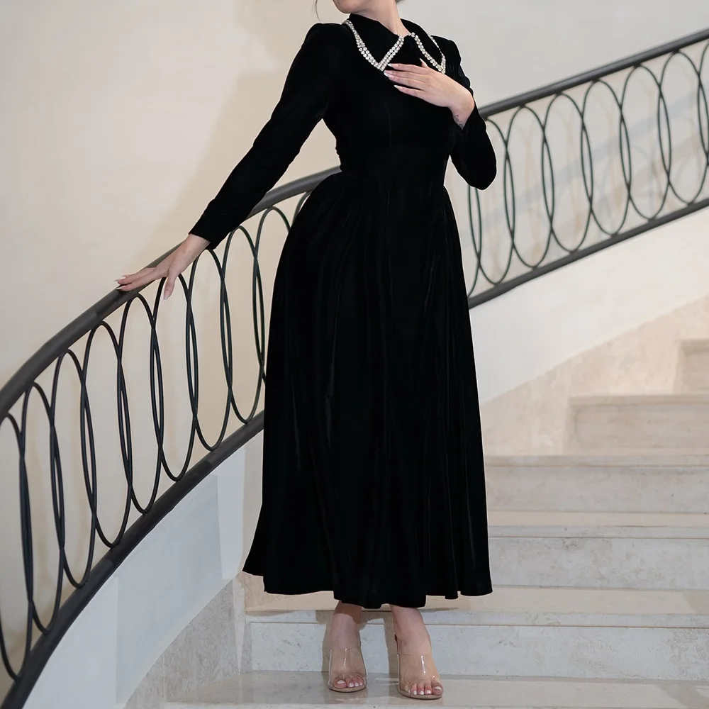 Customized Black A-Line Prom Dresses Tea-Length O-Neck Full Sleeve Evening Gown Fashion Crystal Simple Draped Casual Party Gown
Customized Black A-Line Prom Dresses Tea-Length O-Neck Full Sleeve Evening Gown Fashion Crystal Simple Draped Casual Party Gown
