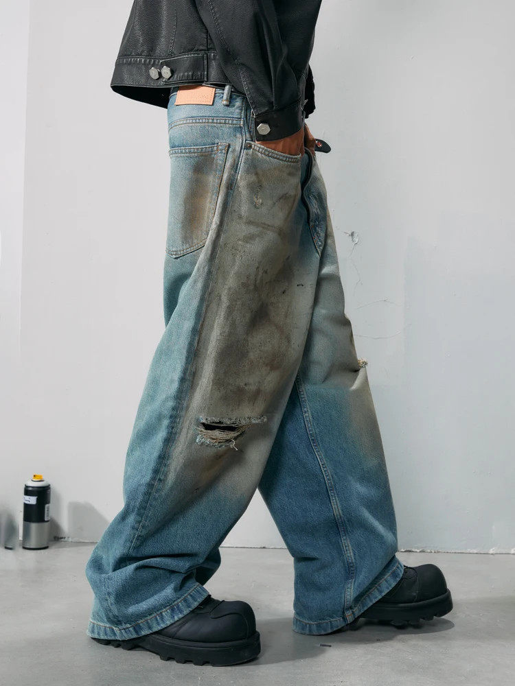 Worn Jeans Men's Ripped Washed Dirty Dyed Loose Wide-Leg Pants Straight-Leg Pants
Worn Jeans Men's Ripped Washed Dirty Dyed Loose Wide-Leg Pants Straight-Leg Pants