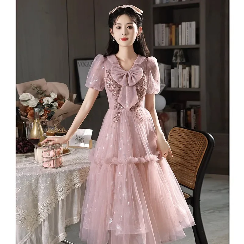 Light Luxury Wedding Party Dresses Princess Style Evening Banquet Gown Chest Bowknot Long Mesh Lace Chesongam Female Vestidos
Light Luxury Wedding Party Dresses Princess Style Evening Banquet Gown Chest Bowknot Long Mesh Lace Chesongam Female Vestidos