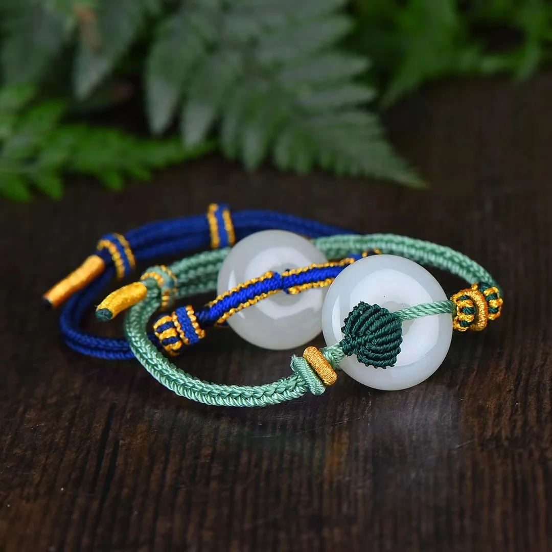 New Hetian Jade Hand-woven Peace and Security Buckle Bracelet Jewelry 2612-2#
New Hetian Jade Hand-woven Peace and Security Buckle Bracelet Jewelry 2612-2#