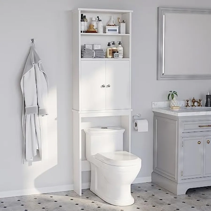 Bathroom over-the-toilet storage cabinet white MDF 75in tall space saver with adjustable shelf and open storage shelf
Bathroom over-the-toilet storage cabinet white MDF 75in tall space saver with adjustable shelf and open storage shelf