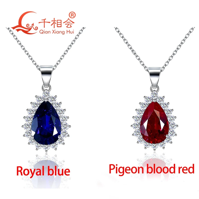 S925 Silver Pear 4ct 8x12mm Royal Blue / Pigeon Blood Red Lab Sapphire with Inclusions Halo Moissanite Jewelry Pendant Necklace
S925 Silver Pear 4ct 8x12mm Royal Blue / Pigeon Blood Red Lab Sapphire with Inclusions Halo Moissanite Jewelry Pendant Necklace