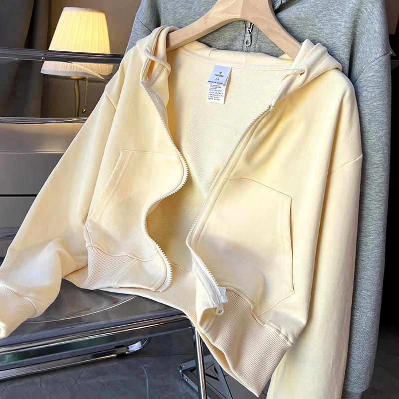 Women Spring Autumn Solid Drawstring Cardigans Short Zipper Hooded Hoodies Korean Style Casual Thin Zip-up All-Matched Tops
Women Spring Autumn Solid Drawstring Cardigans Short Zipper Hooded Hoodies Korean Style Casual Thin Zip-up All-Matched Tops