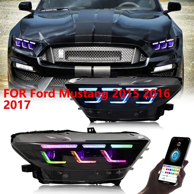 1 пара светодиодных фар RGB для Ford Mustang 2015-2017, комплект сборки дневных ходовых огней DRL, черный 
1 пара светодиодных фар RGB для Ford Mustang 2015-2017, комплект сборки дневных ходовых огней DRL, черный