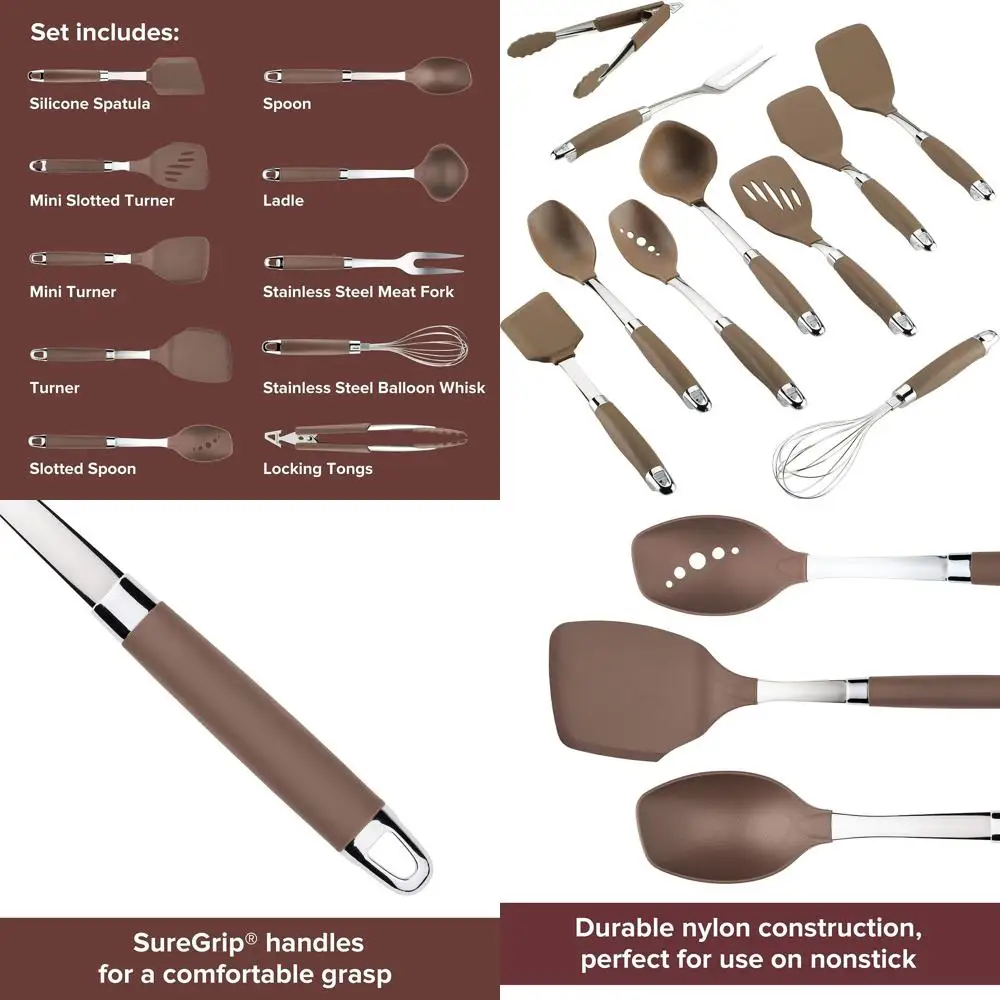 Набор кухонной утвари из 10 предметов из бронзового антипригарного нейлона: ложки, токары, ковш, вилка, венчик, щипцы
Набор кухонной утвари из 10 предметов из бронзового антипригарного нейлона: ложки, токары, ковш, вилка, венчик, щипцы
