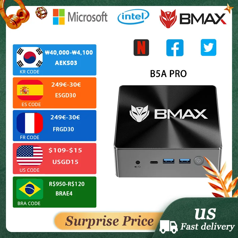 BMAX-B5 A Pro, процессор Windows 11, AMD Ryzen 7 5700U, DDR 16 ГБ (совменимая поддержка 64 ГБ), высокоскоростной твердотельный накопитель 4512 ГБ B, мини-компьютер
BMAX-B5 A Pro, процессор Windows 11, AMD Ryzen 7 5700U, DDR 16 ГБ (совменимая поддержка 64 ГБ), высокоскоростной твердотельный накопитель 4512 ГБ B, мини-компьютер