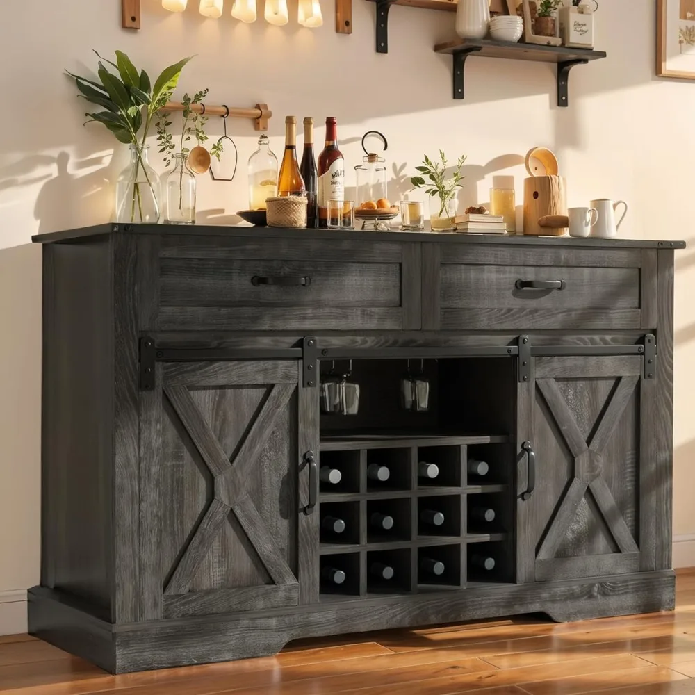 52'' Sideboard Buffet Cabinet with Storage, Farmhouse Coffee Wine Bar Cabinet with Drawers, Sliding Barn Door, Wine & Glass Rack
52'' Sideboard Buffet Cabinet with Storage, Farmhouse Coffee Wine Bar Cabinet with Drawers, Sliding Barn Door, Wine & Glass Rack