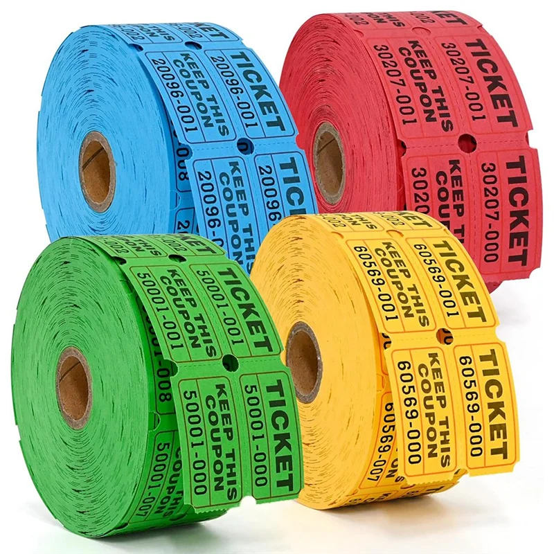 4000 Double Roll Raffle Tickets 4 Assorted Colors 1000 Tickets Per Roll For Fundraisers & Parties
4000 Double Roll Raffle Tickets 4 Assorted Colors 1000 Tickets Per Roll For Fundraisers & Parties