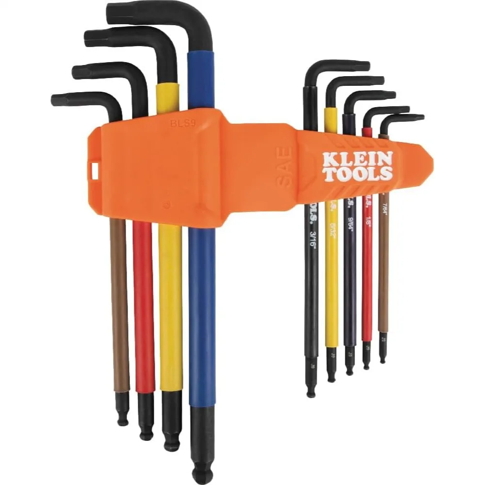 9-Piece Extra-Long Hex Key Set SAE Color-Coded L Style Ball-End Keys with Caddy for Increased Reach and Leverage
9-Piece Extra-Long Hex Key Set SAE Color-Coded L Style Ball-End Keys with Caddy for Increased Reach and Leverage