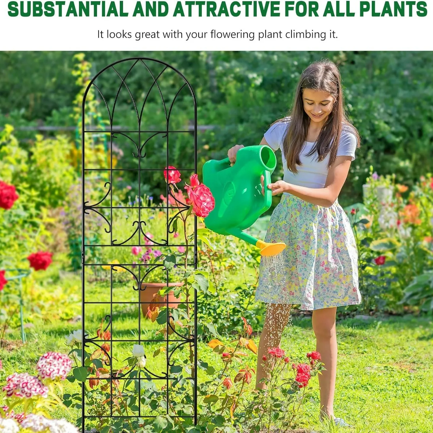 4 Pack Metal Garden trellis with Green Coating, 60" x 16" PE-Coated Metal Trellis Frame for climbing plants,Wire lattice panels
4 Pack Metal Garden trellis with Green Coating, 60" x 16" PE-Coated Metal Trellis Frame for climbing plants,Wire lattice panels