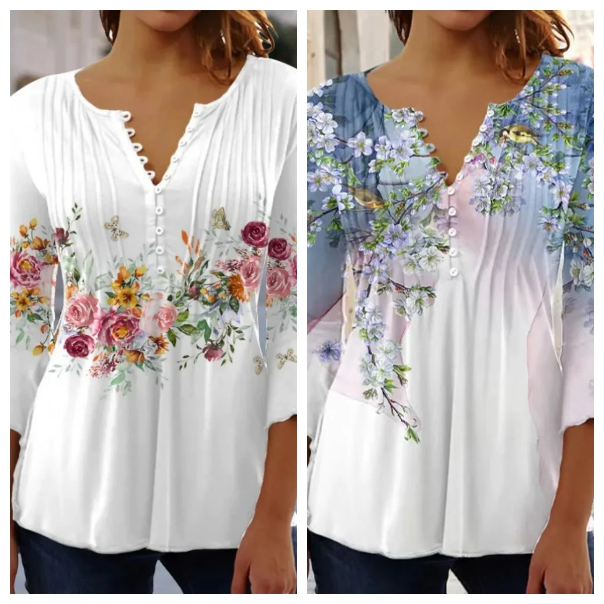 Women's Shirt Light Blue White Pink Floral Button Print 3/4 Length Sleeve Casual Holiday Basic V Neck Regular Floral
Women's Shirt Light Blue White Pink Floral Button Print 3/4 Length Sleeve Casual Holiday Basic V Neck Regular Floral