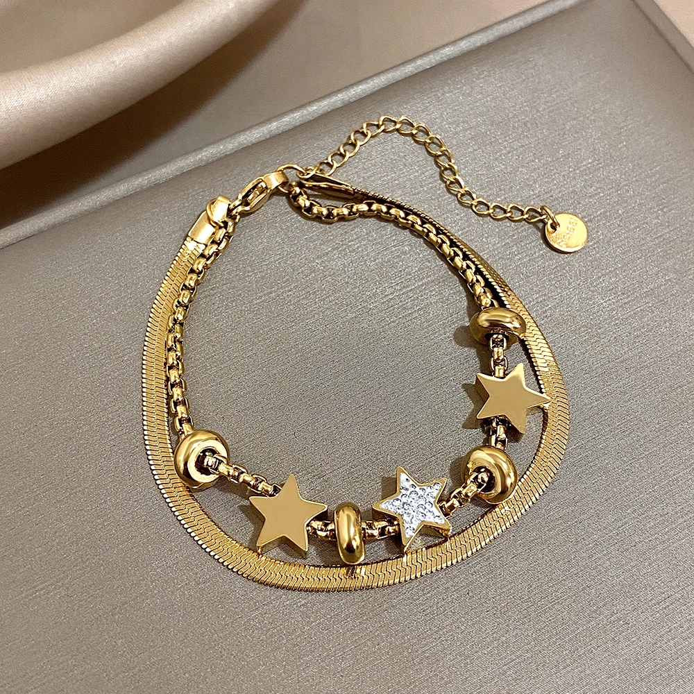 Stainless Steel Star Bracelet with Rhinestones Double Link Chain Bracelets for Women Men Chunky Snake Bone Chain Wrist Jewelry
Stainless Steel Star Bracelet with Rhinestones Double Link Chain Bracelets for Women Men Chunky Snake Bone Chain Wrist Jewelry