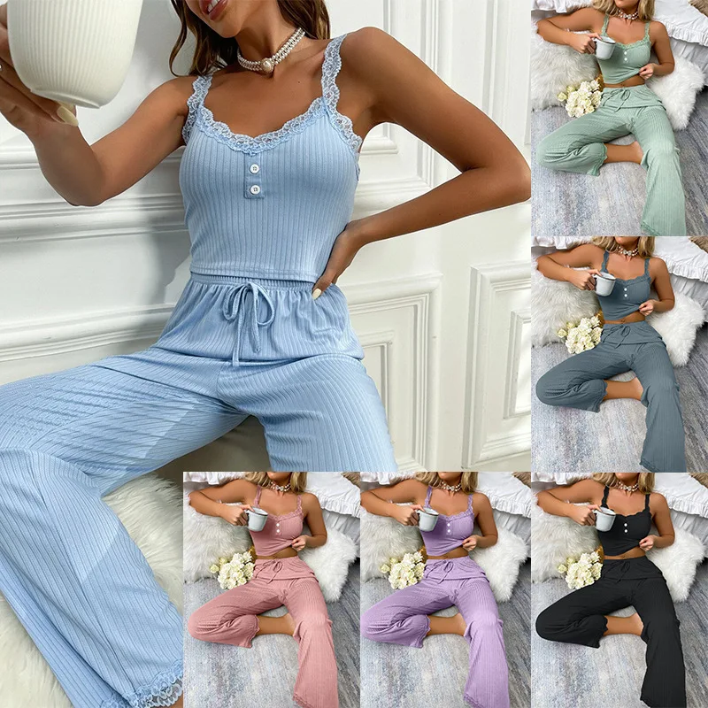 Women Pajamas Suit Sleepwear Nightwear 2 Piece Sets Camisole Pants Suspender Top Trousers Sexy Sleeveless Lace Outfits Summer
Women Pajamas Suit Sleepwear Nightwear 2 Piece Sets Camisole Pants Suspender Top Trousers Sexy Sleeveless Lace Outfits Summer