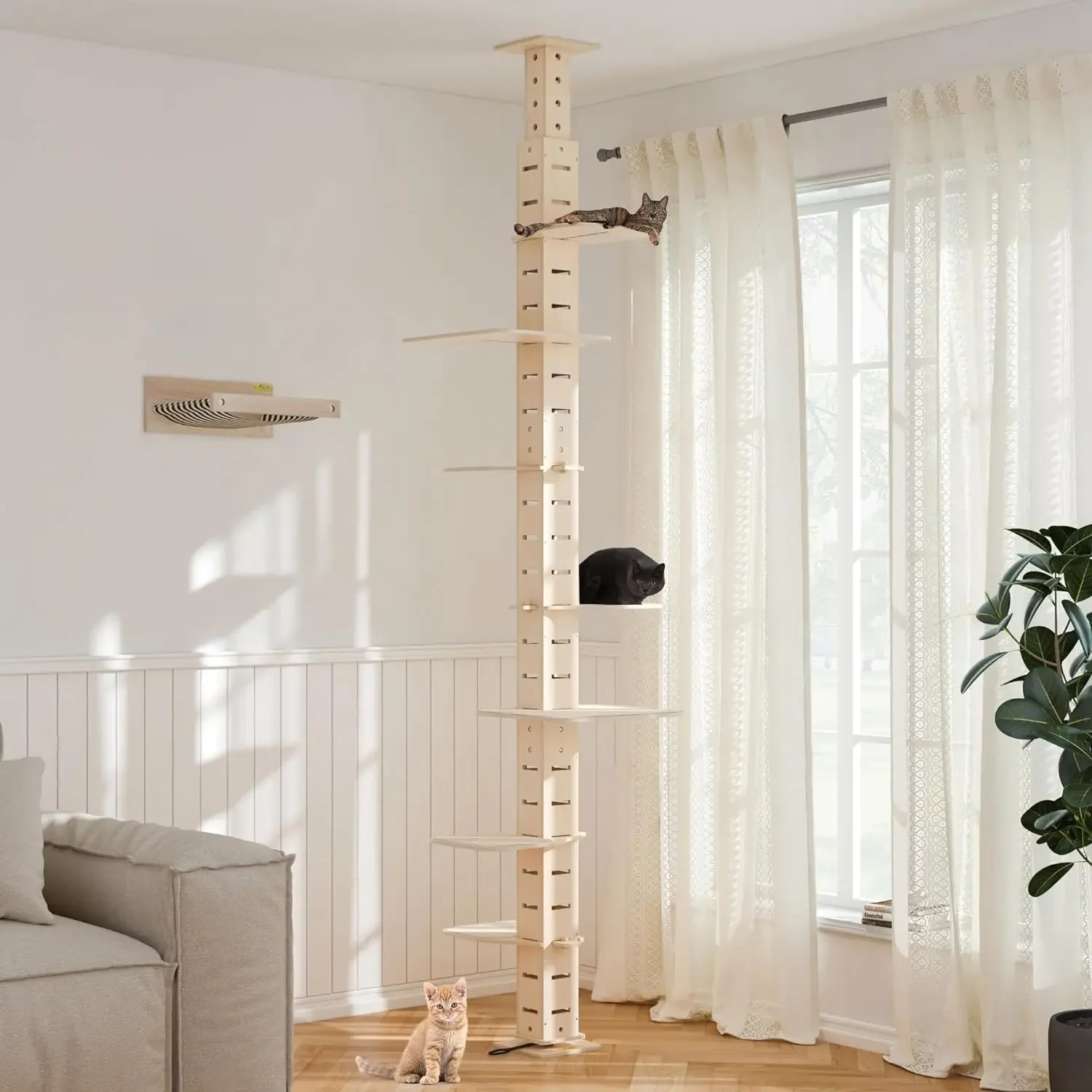 Tall Cat Tree Floor to Ceiling Cat Tower with Adjustable Height Cat Climbing Activity Tree with Platform, Natural
Tall Cat Tree Floor to Ceiling Cat Tower with Adjustable Height Cat Climbing Activity Tree with Platform, Natural