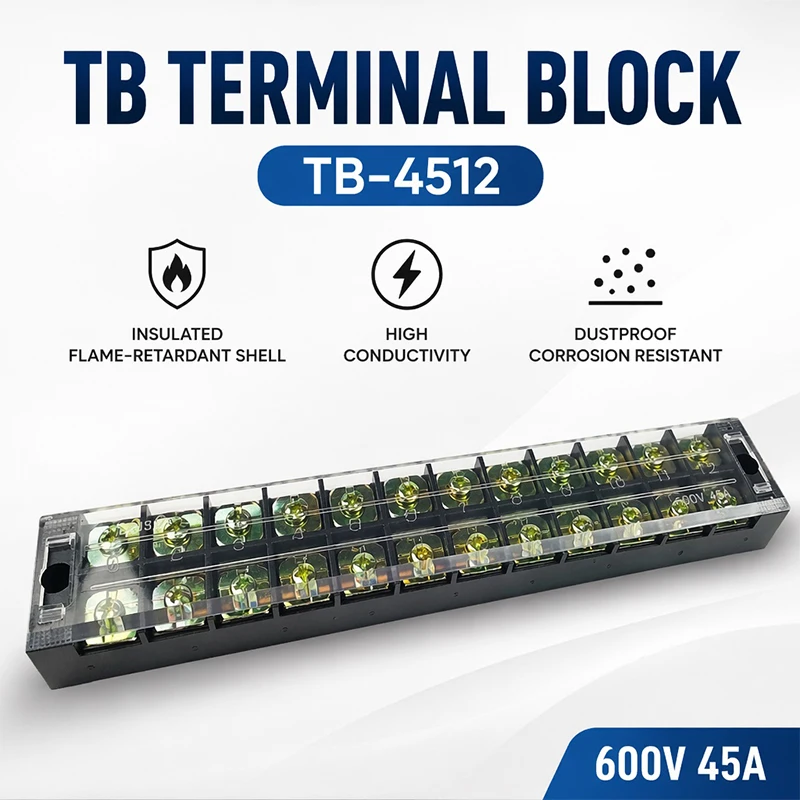 1Pcs TB4512 45A 600V Dual Row Barrier Screw Terminal Block Strip Wire Connector Insulated DIY Electrical Fix Fence High Quality
1Pcs TB4512 45A 600V Dual Row Barrier Screw Terminal Block Strip Wire Connector Insulated DIY Electrical Fix Fence High Quality