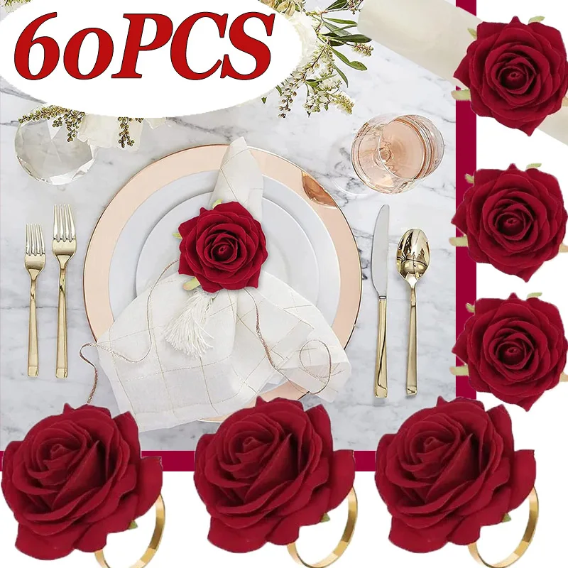 60Pcs Flower Napkin Rings Red Rose Napkin Holder Rings for Wedding Valentine's Banquet Christmas Birthday Decoration
60Pcs Flower Napkin Rings Red Rose Napkin Holder Rings for Wedding Valentine's Banquet Christmas Birthday Decoration