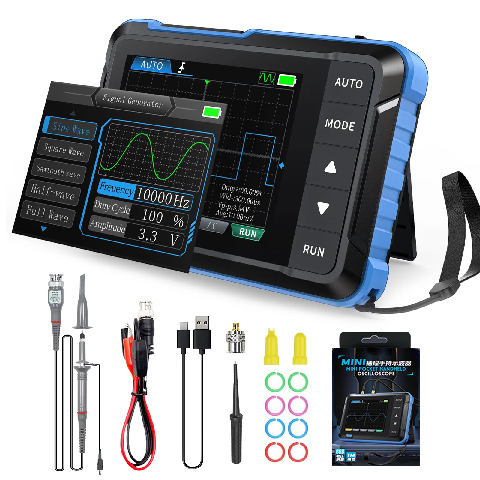 2 in 1 Oscilloscope Handheld, DSO153 Digital Signal Generator Mini Oscilloscope with 1 MHz, 5 MSa/s, 14 Signal Waveforms
2 in 1 Oscilloscope Handheld, DSO153 Digital Signal Generator Mini Oscilloscope with 1 MHz, 5 MSa/s, 14 Signal Waveforms