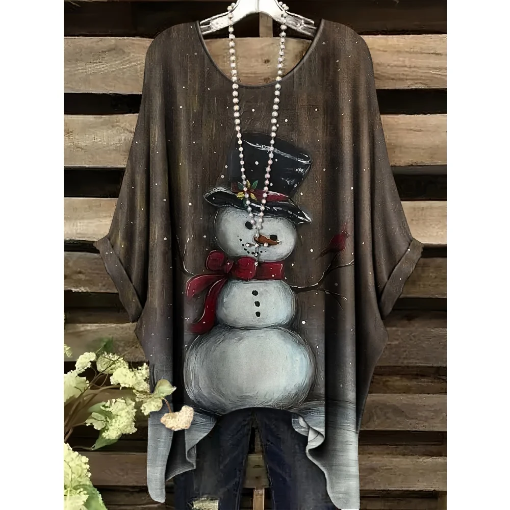 Christmas Women's T-Shirt Simple Snowman Pattern Print Fashion Irregular Hem Round Neck Women's Short Sleeve Streetwear Tees
Christmas Women's T-Shirt Simple Snowman Pattern Print Fashion Irregular Hem Round Neck Women's Short Sleeve Streetwear Tees