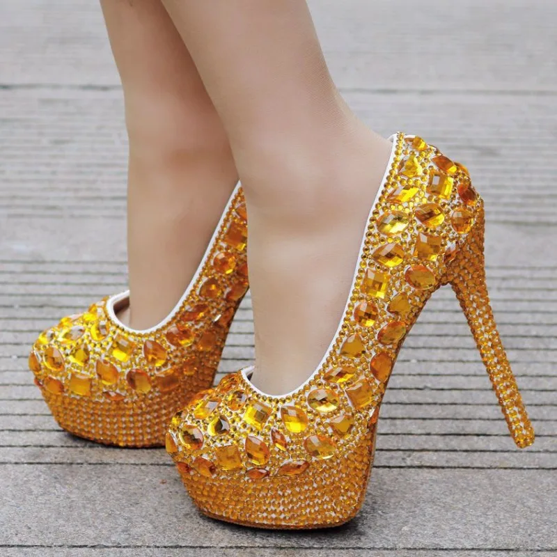 Women Sexy and Noble Golden High Heels AB Multicolour14CM Thin Heels Rhinestone Pumps Round Toe Shoes Platform Wedding Shoes
Women Sexy and Noble Golden High Heels AB Multicolour14CM Thin Heels Rhinestone Pumps Round Toe Shoes Platform Wedding Shoes