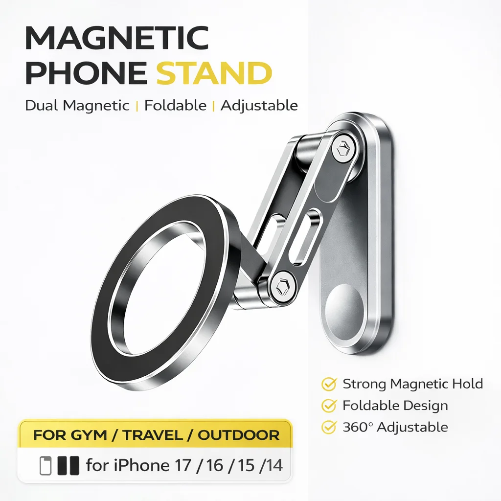 Dual Magnetic Phone Stand Foldable Aluminum Magnetic Mount Adjustable Holder for IPhone17 16 15 14 Samsung Galaxy Gym Travel Use
Dual Magnetic Phone Stand Foldable Aluminum Magnetic Mount Adjustable Holder for IPhone17 16 15 14 Samsung Galaxy Gym Travel Use