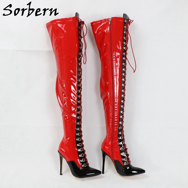 Sorbern Red Shiny Boots Women Over The Knee Pointed Toe High Heel Stilettos Lace Up Inside Zip Up Black Toes Custom US4-US17
Sorbern Red Shiny Boots Women Over The Knee Pointed Toe High Heel Stilettos Lace Up Inside Zip Up Black Toes Custom US4-US17